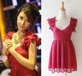 Vestido de Chiffon com Busto Plissado e Aplicações na Manga